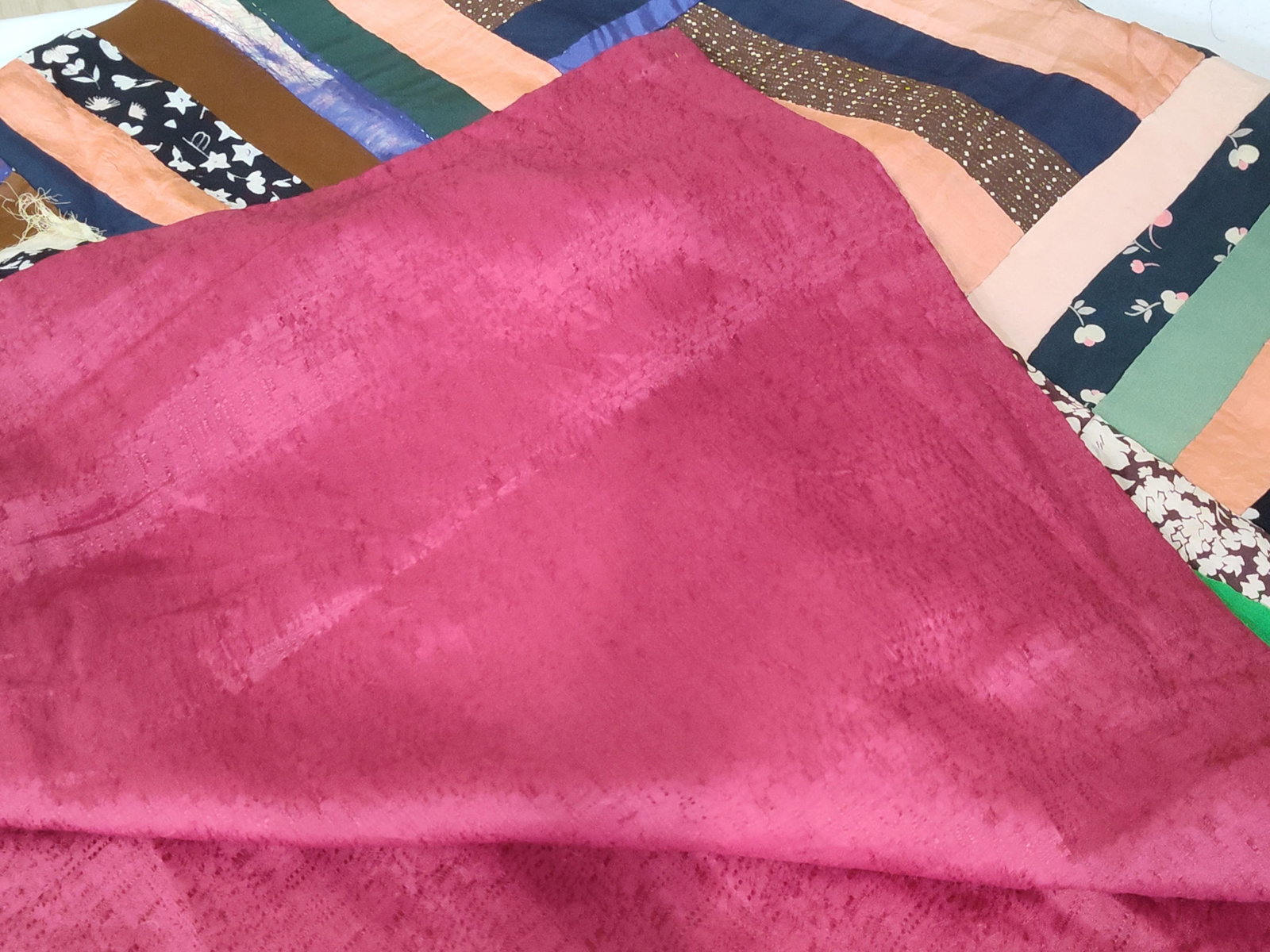 Patchwork String Quilt w/ Fuchsia Backing - 5