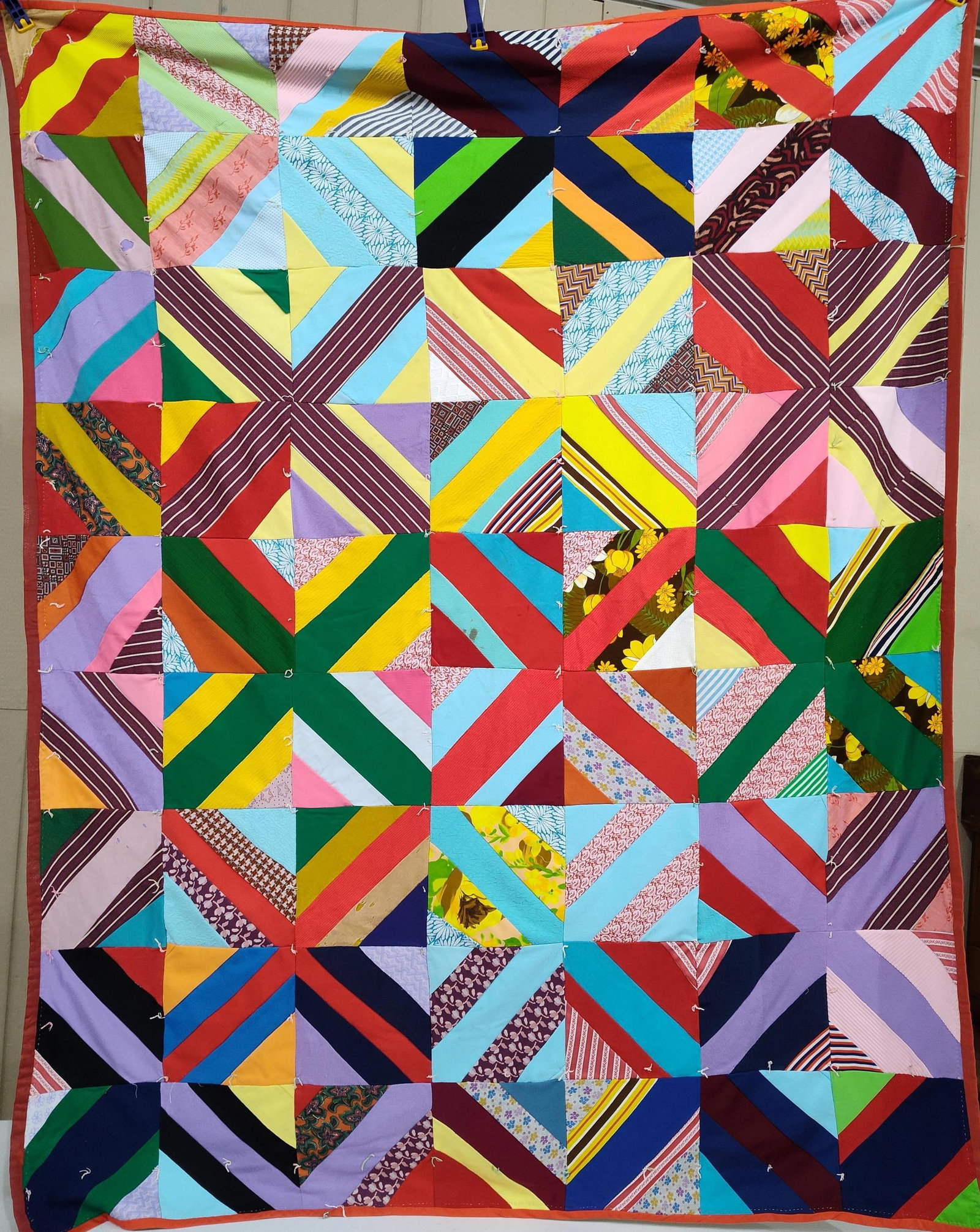 Hand-Tied Diagonal String Patchwork Quilt - 2
