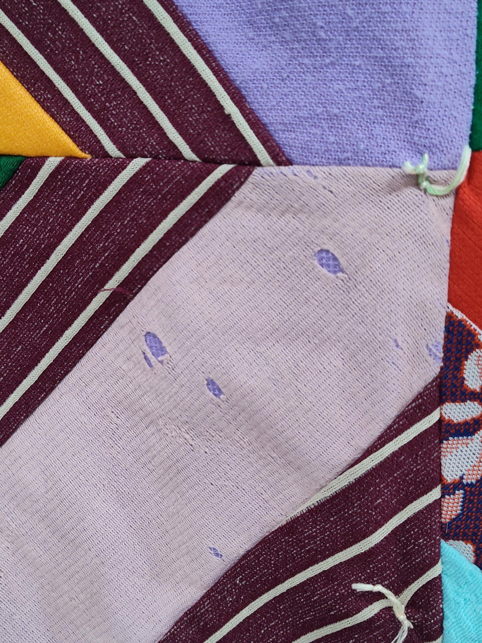Hand-Tied Diagonal String Patchwork Quilt - 4