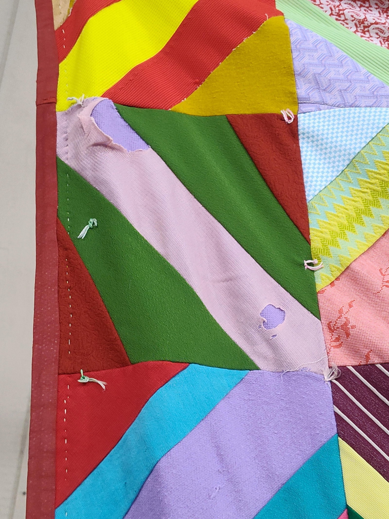 Hand-Tied Diagonal String Patchwork Quilt - 5