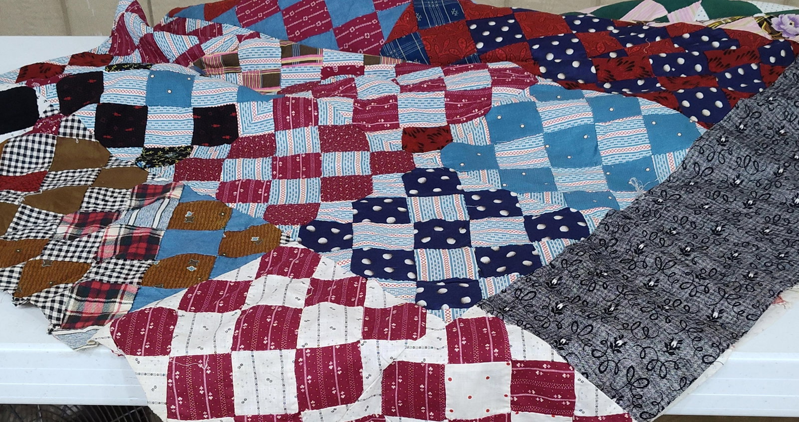 Hand-Pieced Nine-Patch Scrap Quilt Top - 2