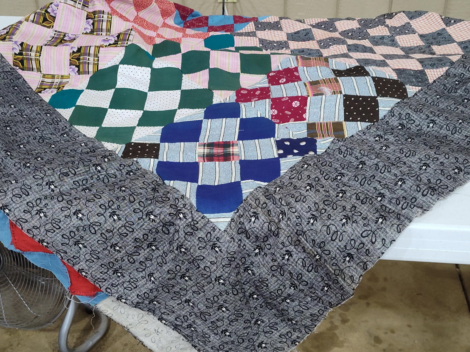 Hand-Pieced Nine-Patch Scrap Quilt Top - 3