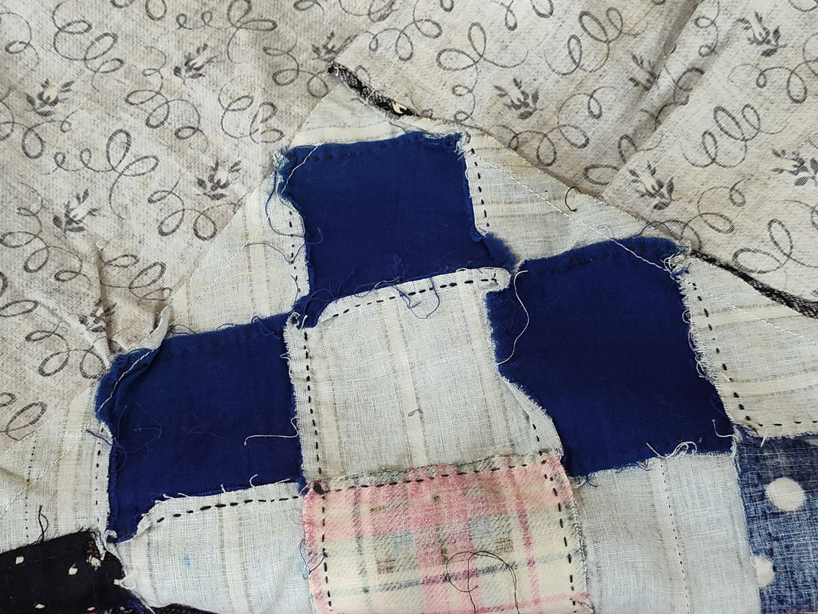 Hand-Pieced Nine-Patch Scrap Quilt Top - 4
