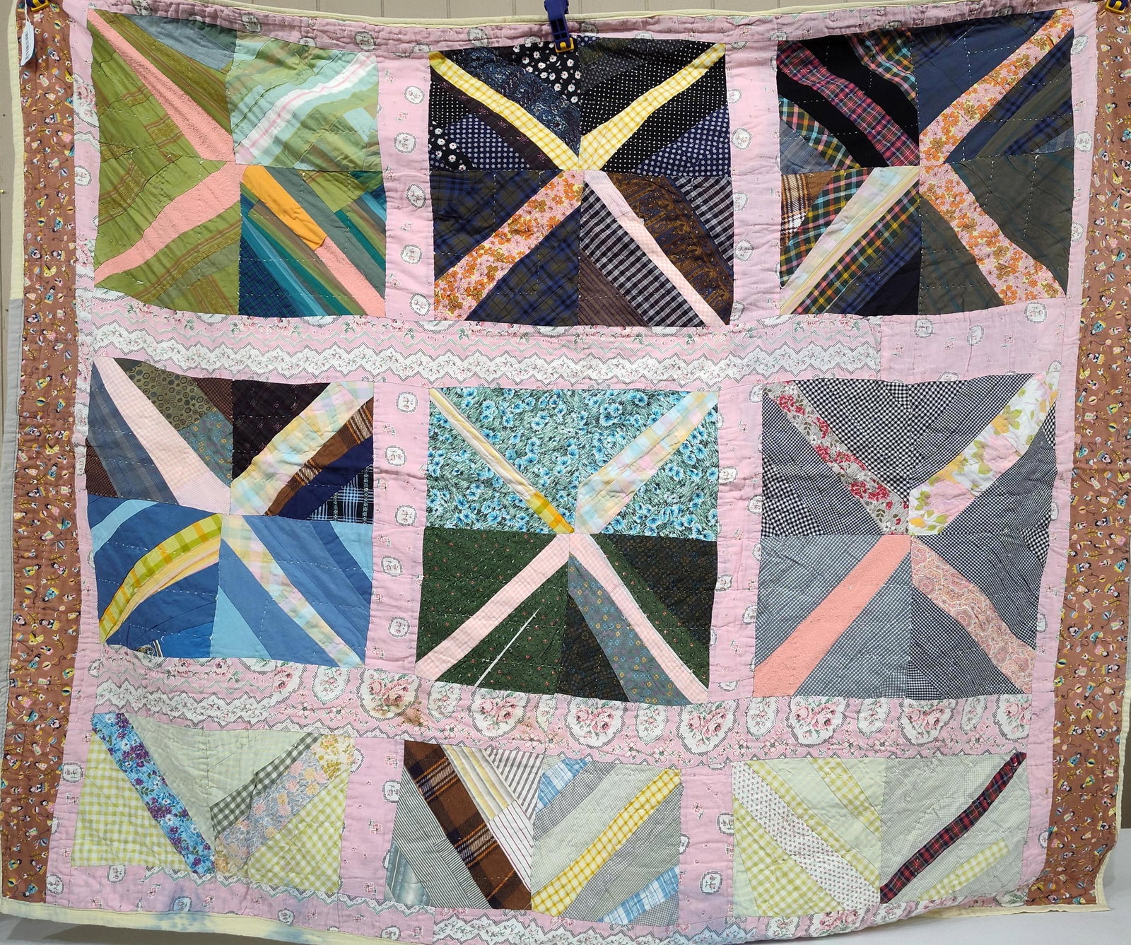 American Hand-Quilted String Patchwork Scrap Quilt - 2