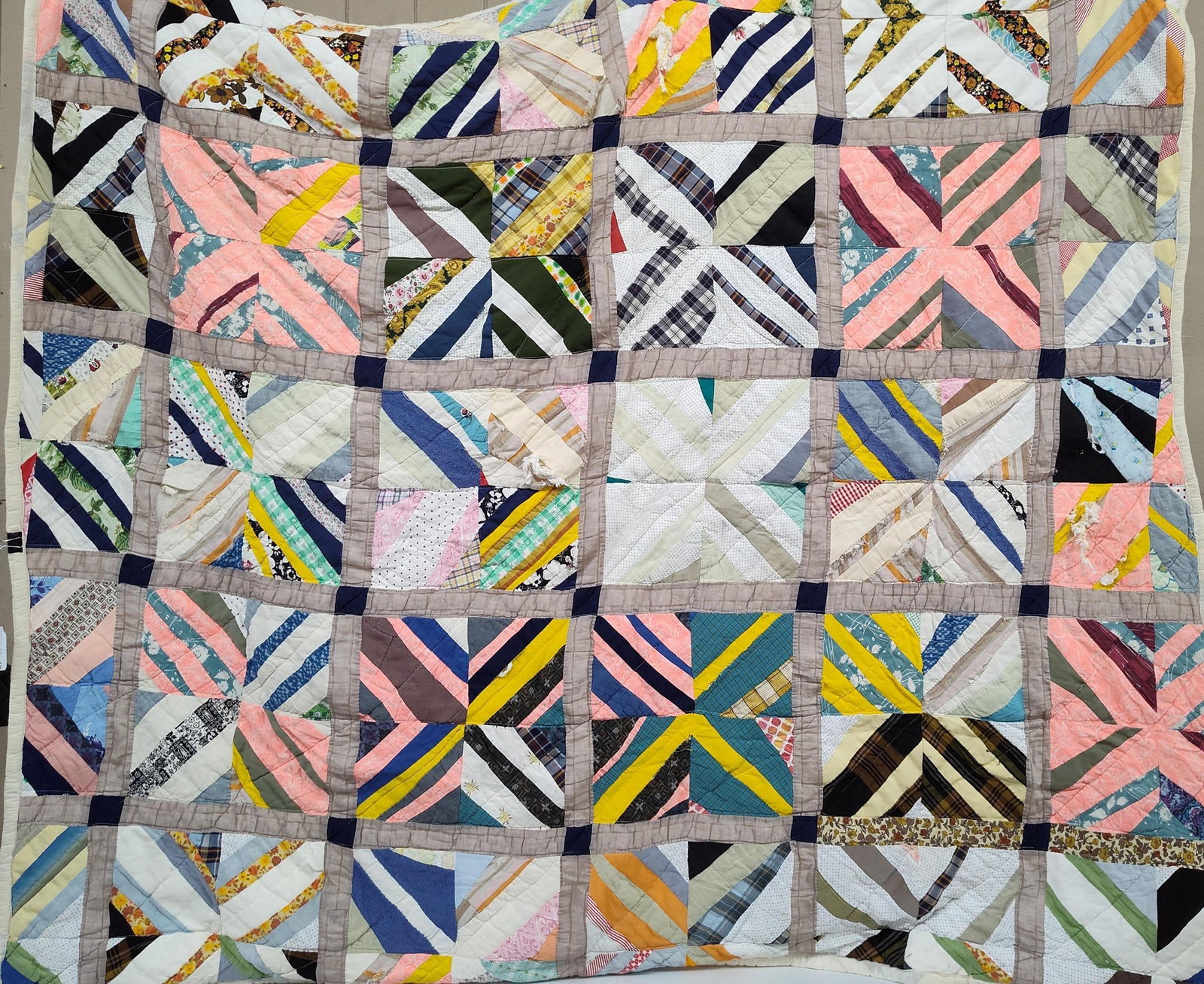 Handmade String-Pieced Cotton Patchwork Quilt - 2