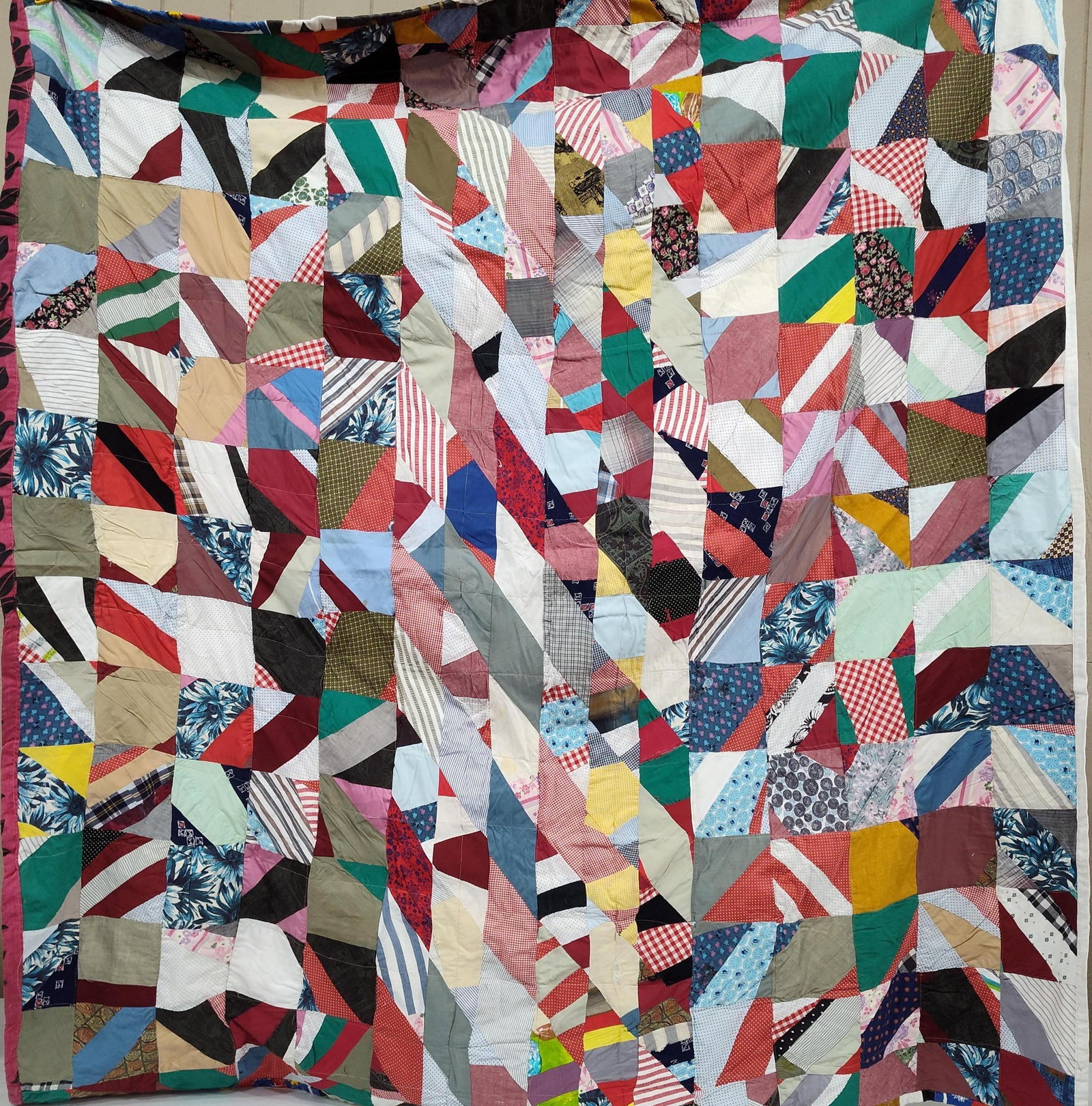 Mid-C. American Patchwork Scrap Quilt, Mod Backing - 2
