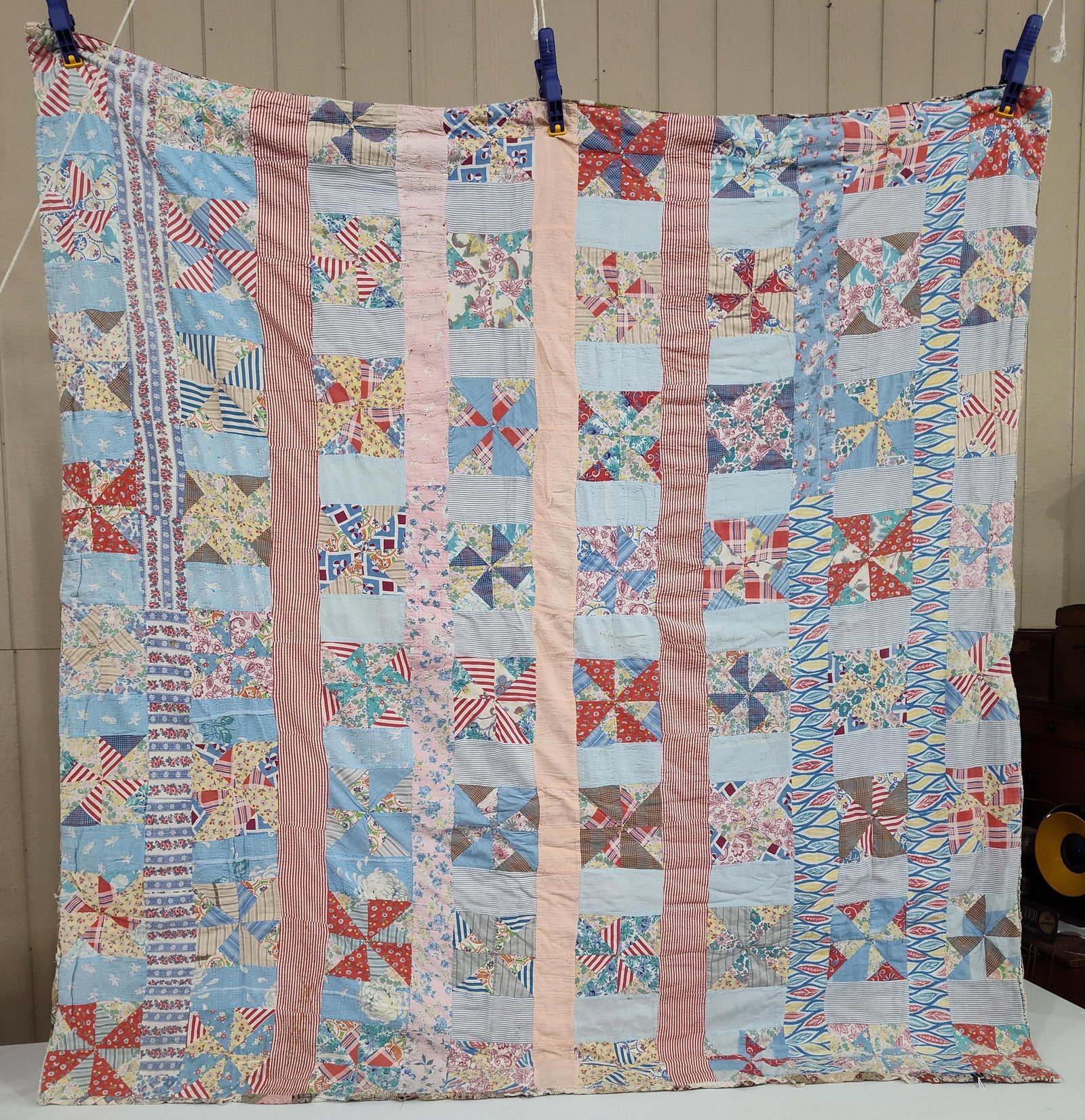 Double-Sided Pinwheel Patchwork Quilt w/ Feed Sack - 2