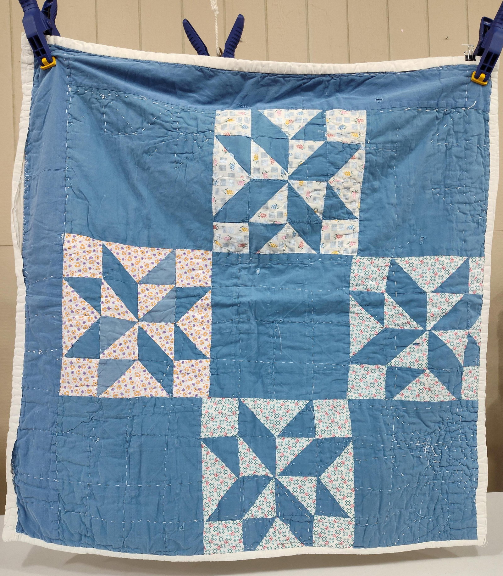 Antique Hand-Stitched Star Scrap Patchwork Quilt (1 of 8)