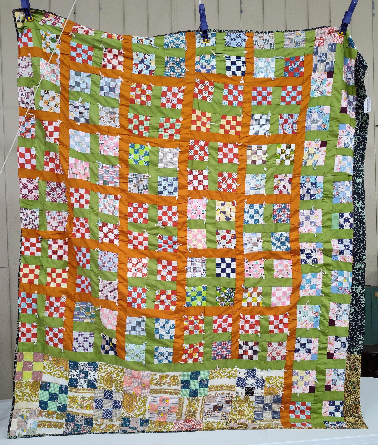 Tied Scrappy Nine-Patch Patchwork Quilt - 2