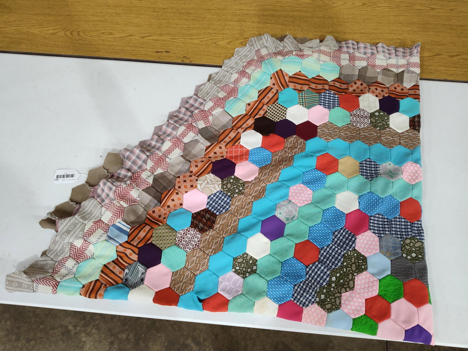 Hand-Pieced Hexagon Patchwork Quilt Top - 2
