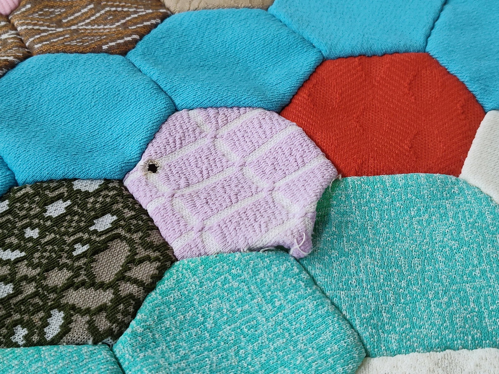 Hand-Pieced Hexagon Patchwork Quilt Top - 6