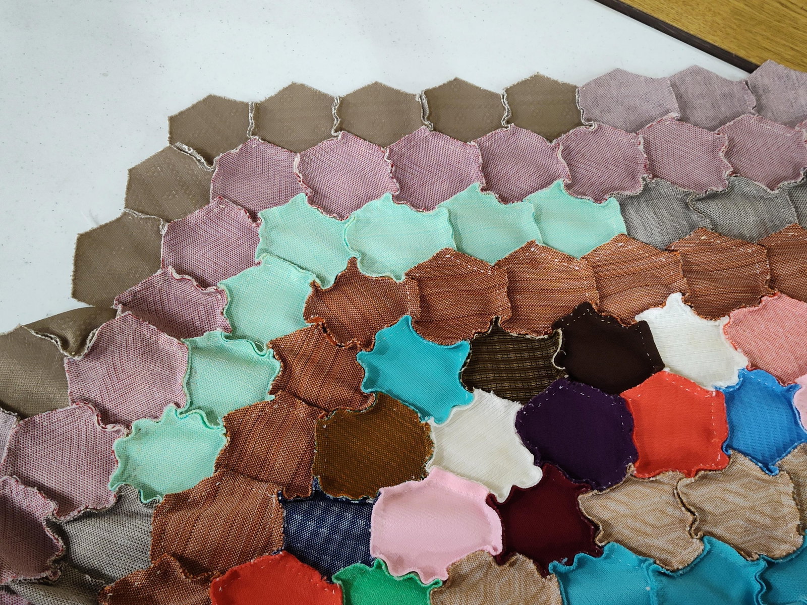 Hand-Pieced Hexagon Patchwork Quilt Top - 8