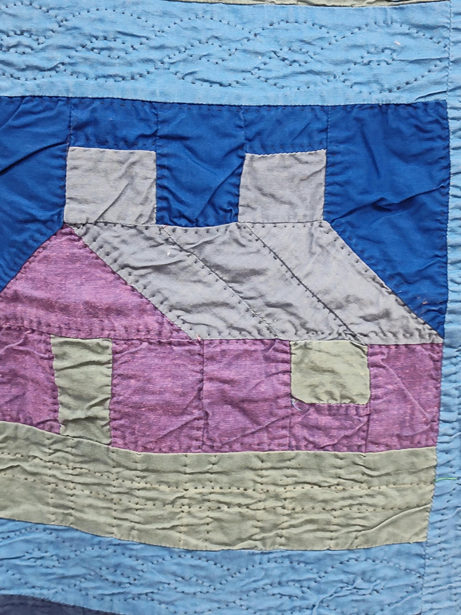 Schoolhouse Pattern Hand-Quilted Wall Hanging - 2