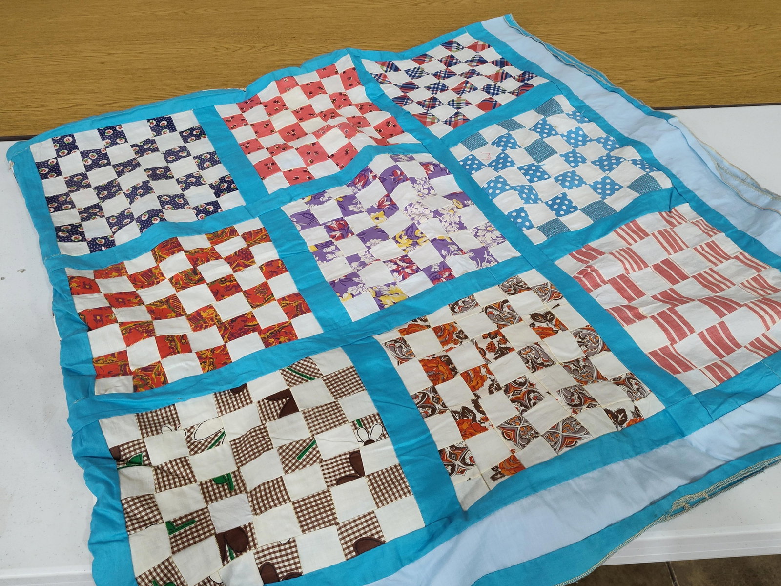Double-Sided Nine-Patch Machine-Stitched Quilt Top - 2