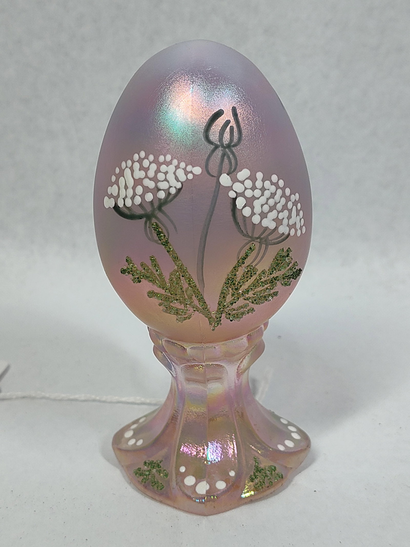 Pink Glass Pedestal Egg w/ Dragonfly (1 of 3)
