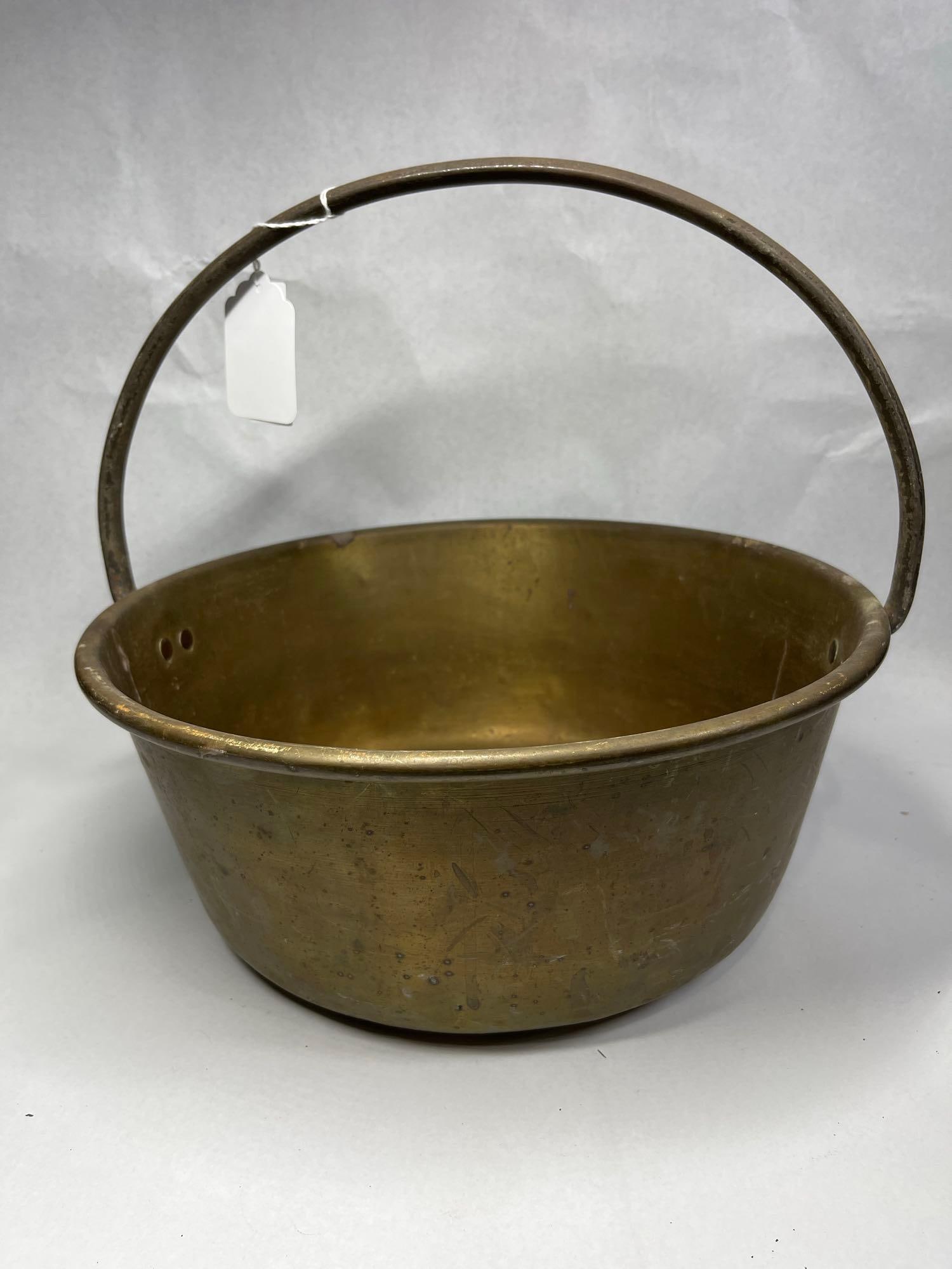 19th C. Spun Brass Jam Pan, Iron Handle (1 of 5)