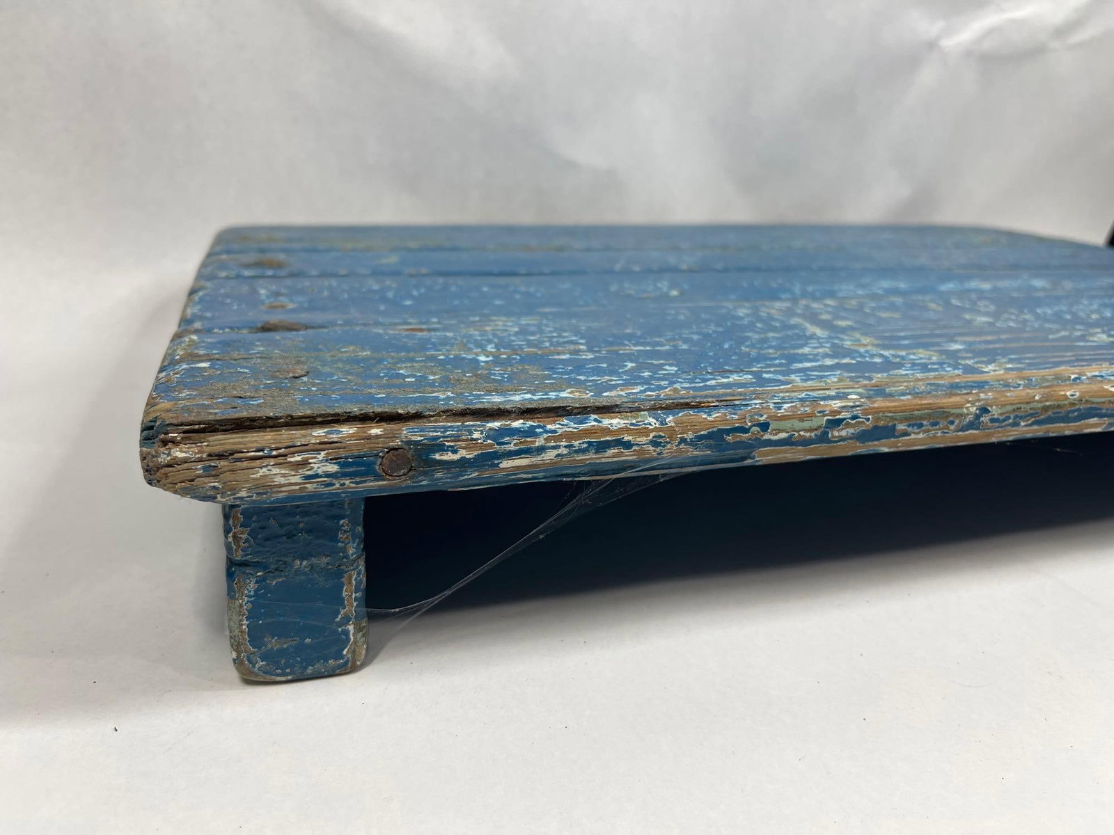Primitive Blue Painted Plank Footstool - 2
