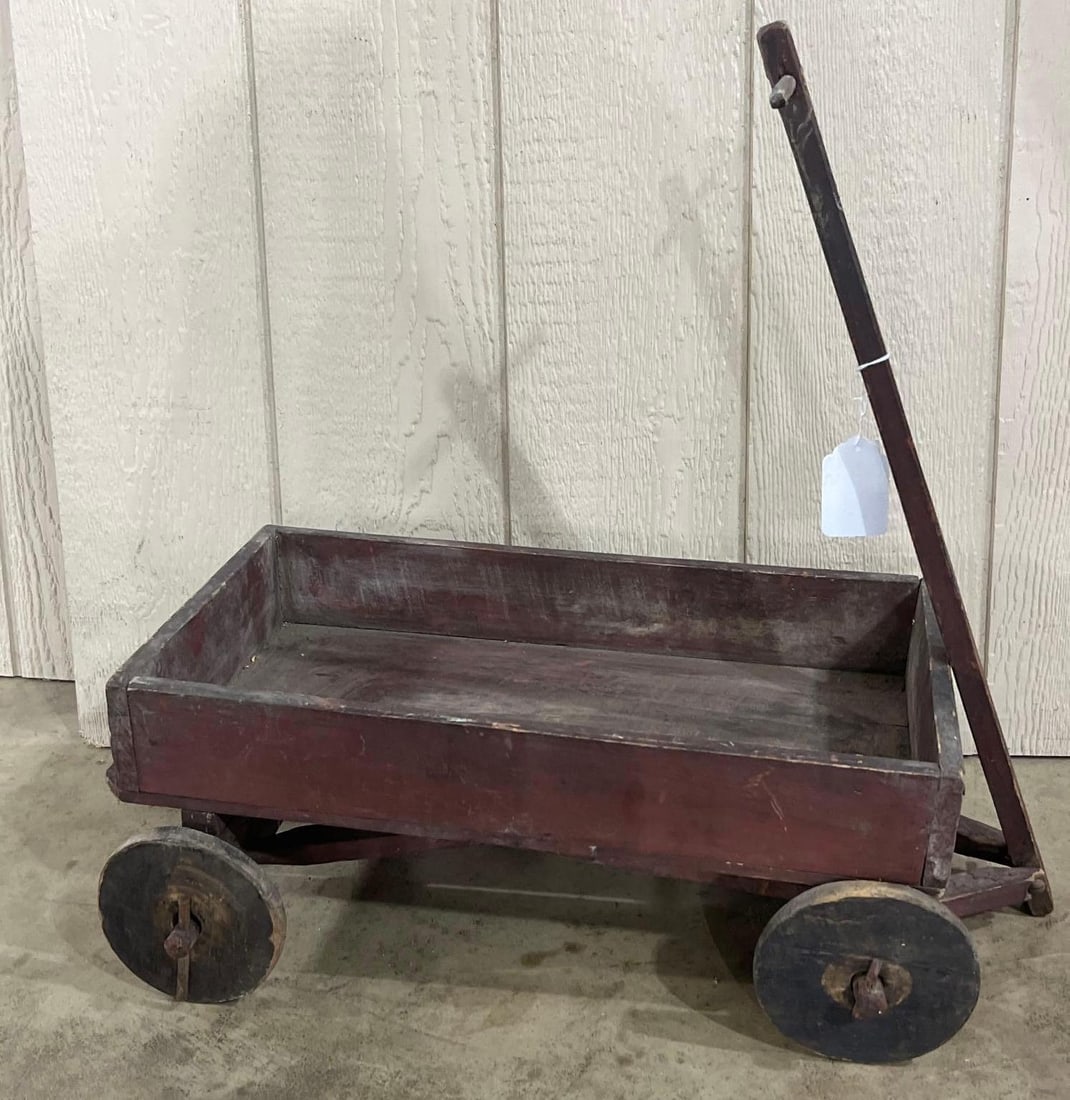 Primitive Wooden Child's Pull Wagon (1 of 3)