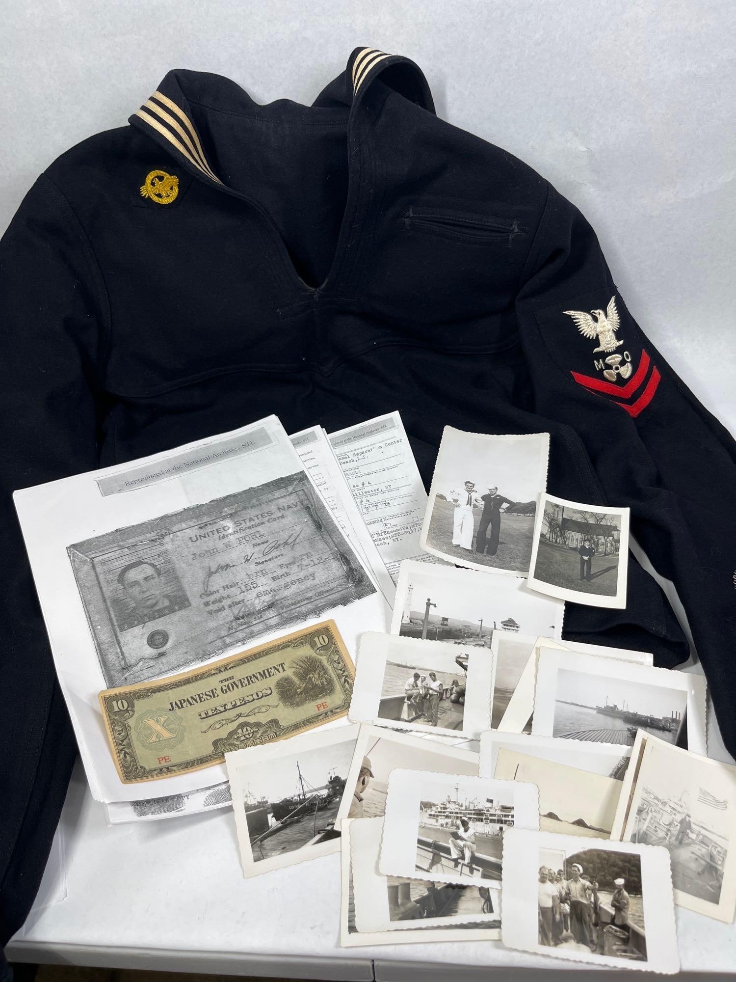 WWII US Navy PT Boat Sailor Uniform, Document, and Photograph Grouping - Named to John William Pohl, (1 of 12)