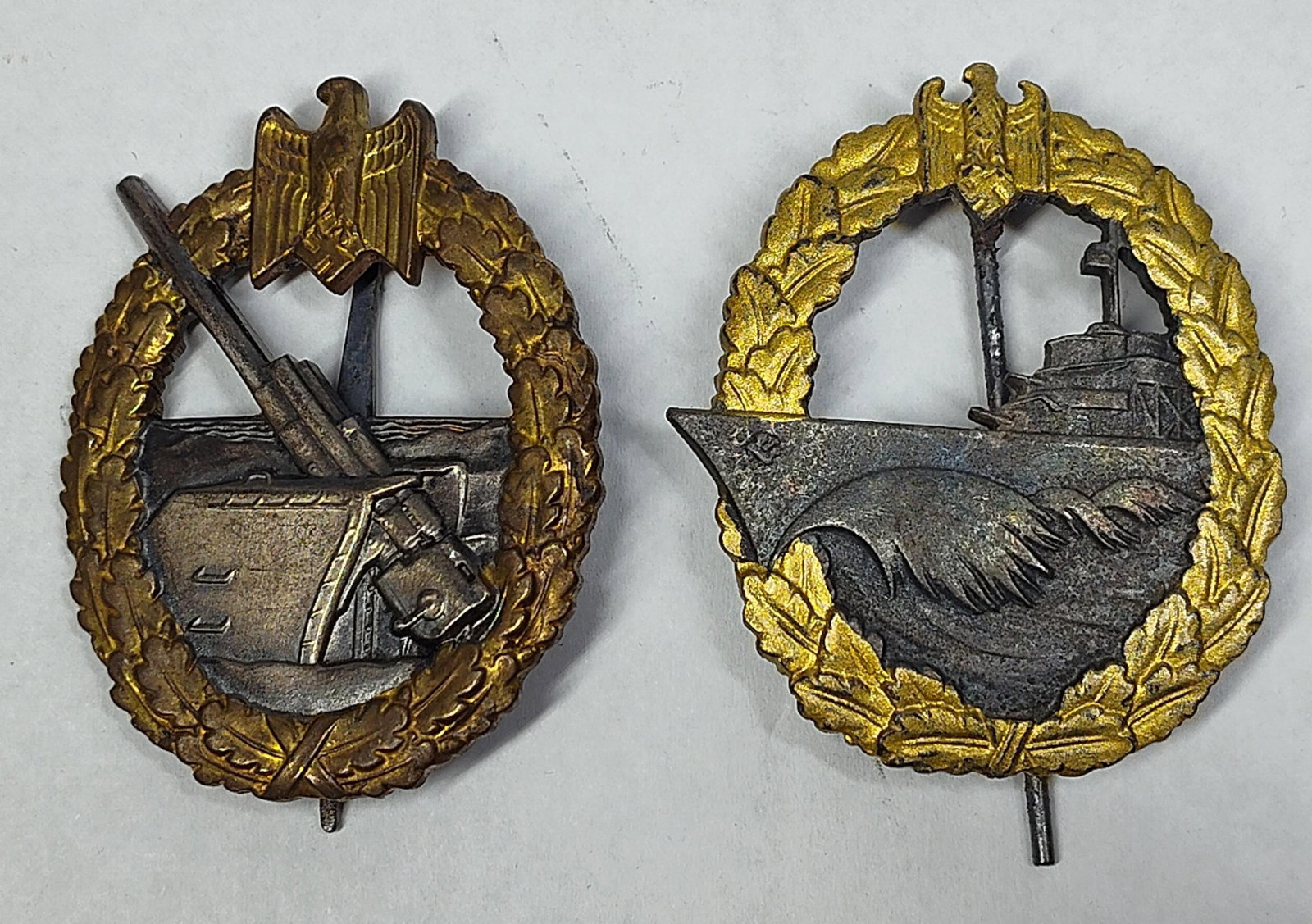 Two WWII German Kriegsmarine War Badges: Coastal Artillery and High Seas Fleet (1 of 7)