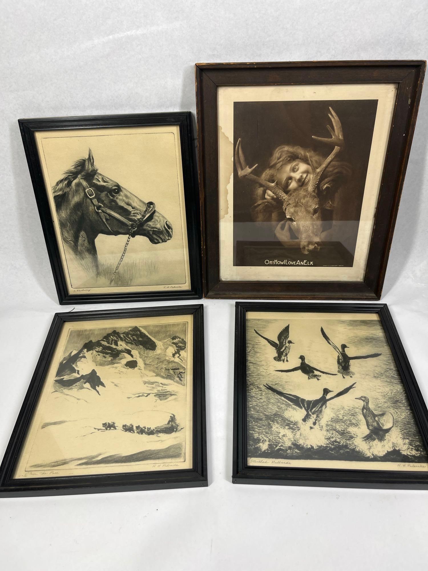 Reinhold H. Palenske Drypoints & Photo: This lot consists of a group of four framed works on paper. Included are three drypoint etchings by the American artist Reinhold H. Palenske (1884-1954). The subjects of these etchings include a