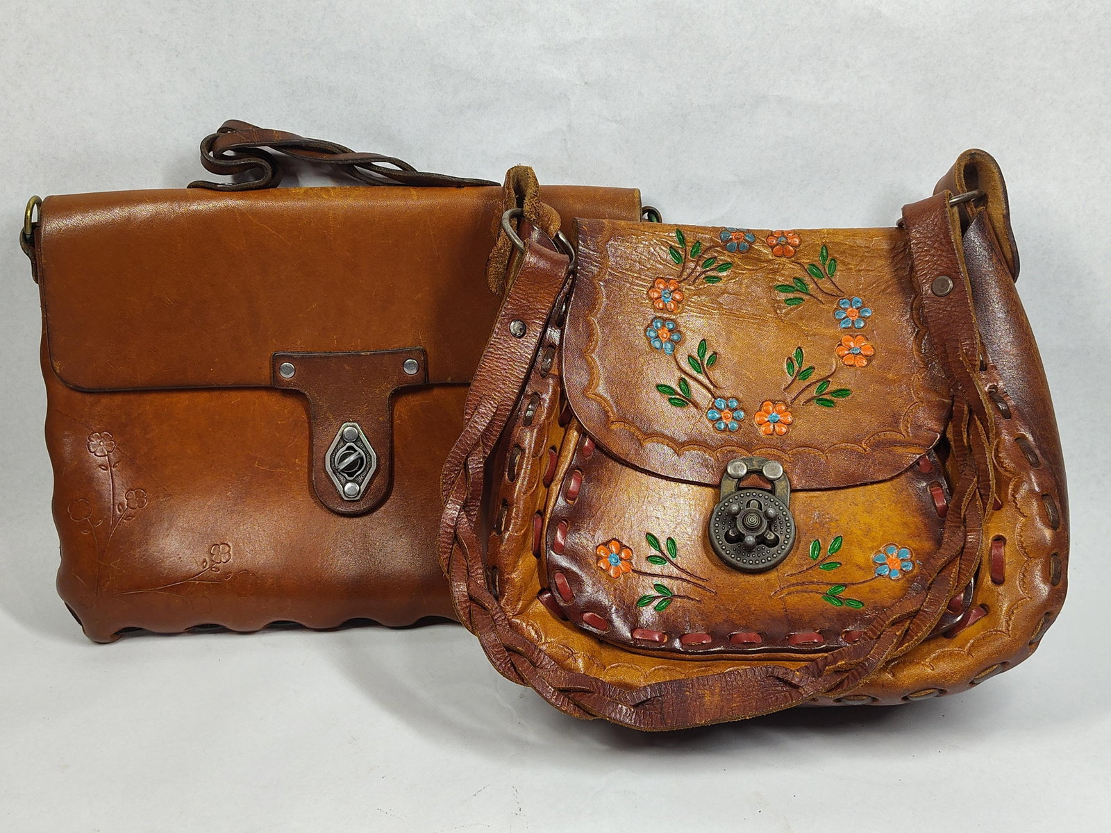 Pair 1970s Tooled/Embossed Leather Bags (1 of 8)