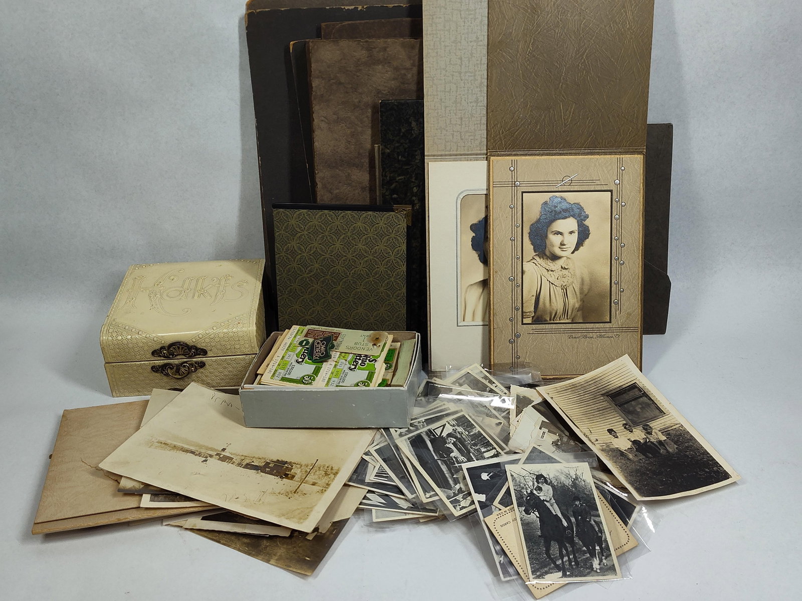 Photos, JFK Mem. & Ohio Ephemera: This large estate collection comprises a diverse assortment of vintage photography, historical memorabilia, and regional paper ephemera. A primary component of the lot is a group of black and white ph