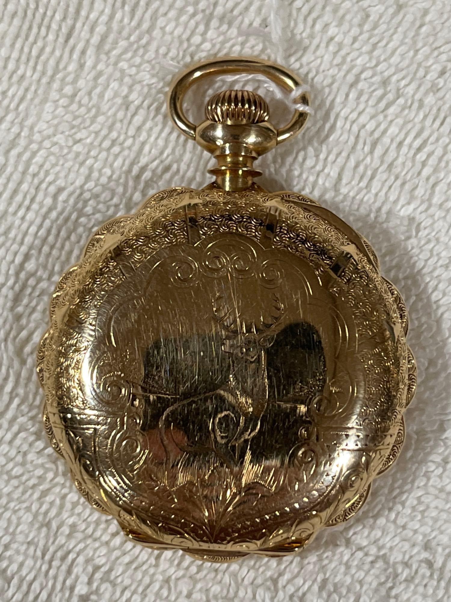 Solid 14 K Gold New Columbus Ruby Pocket Watch - 2