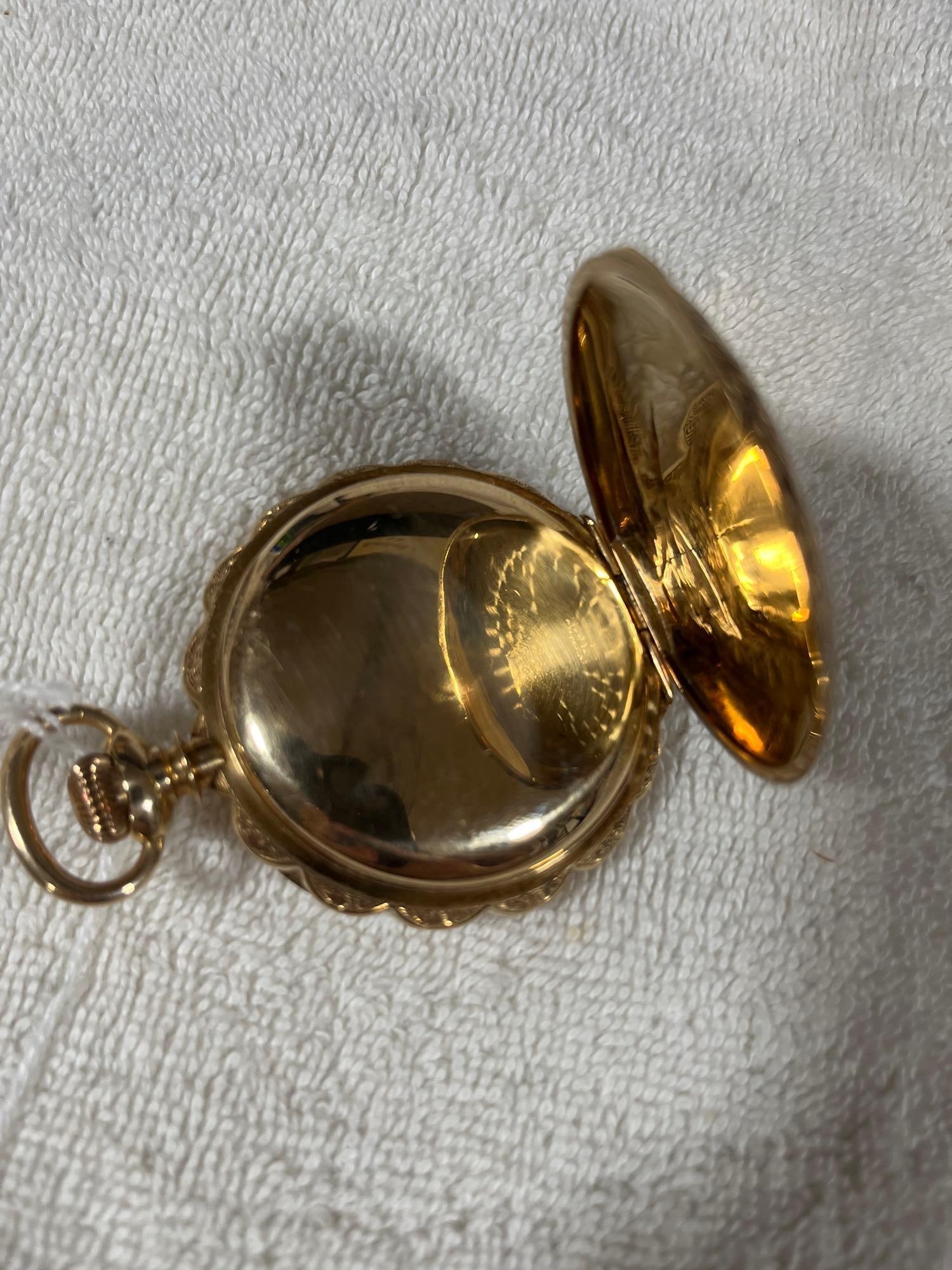 Solid 14 K Gold New Columbus Ruby Pocket Watch - 4