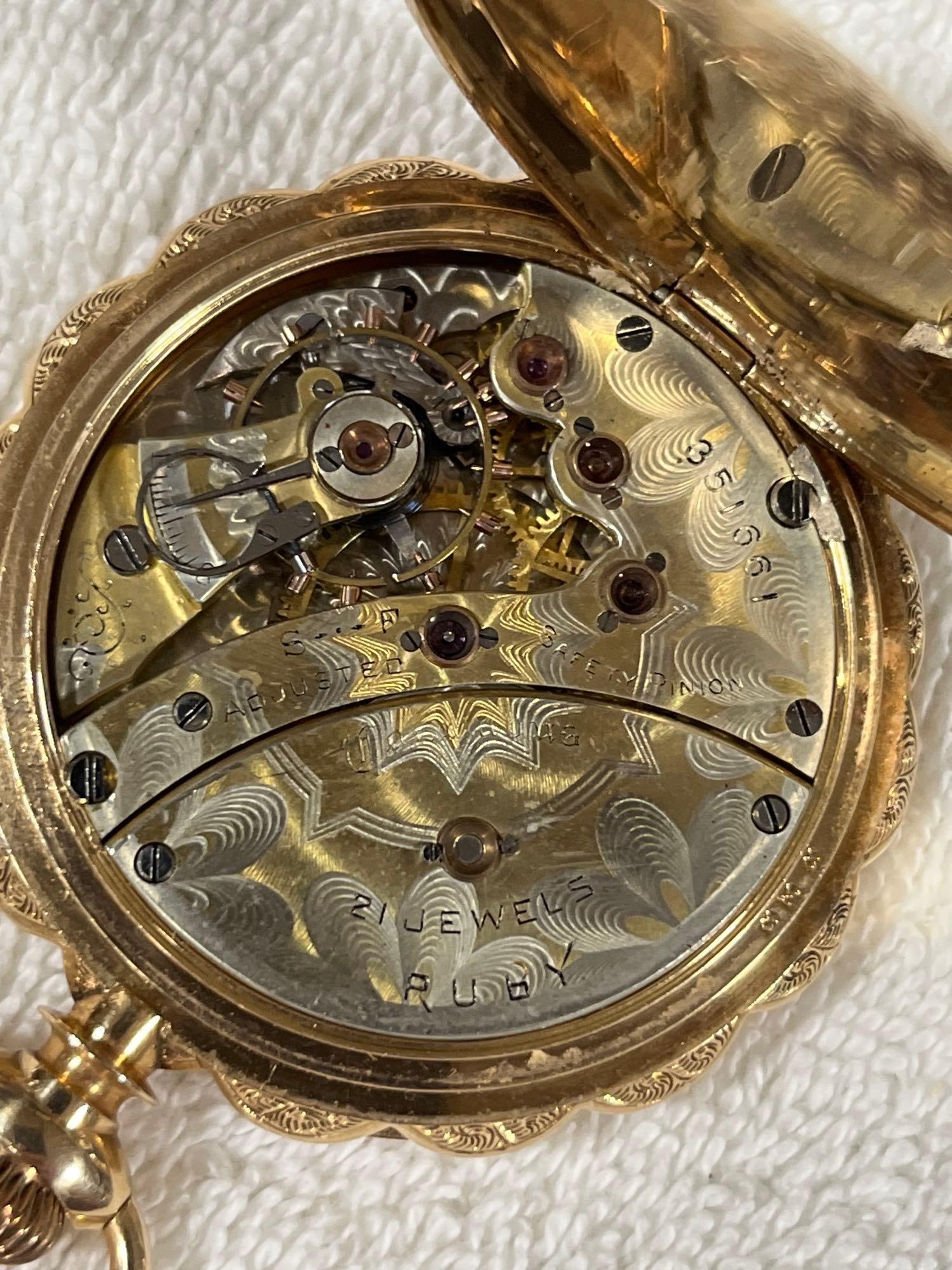 Solid 14 K Gold New Columbus Ruby Pocket Watch - 5