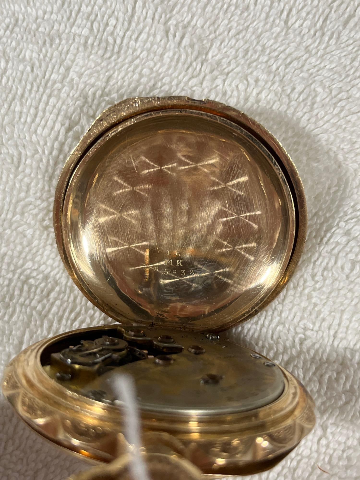 Solid 14 K Gold New Columbus Ruby Pocket Watch - 6