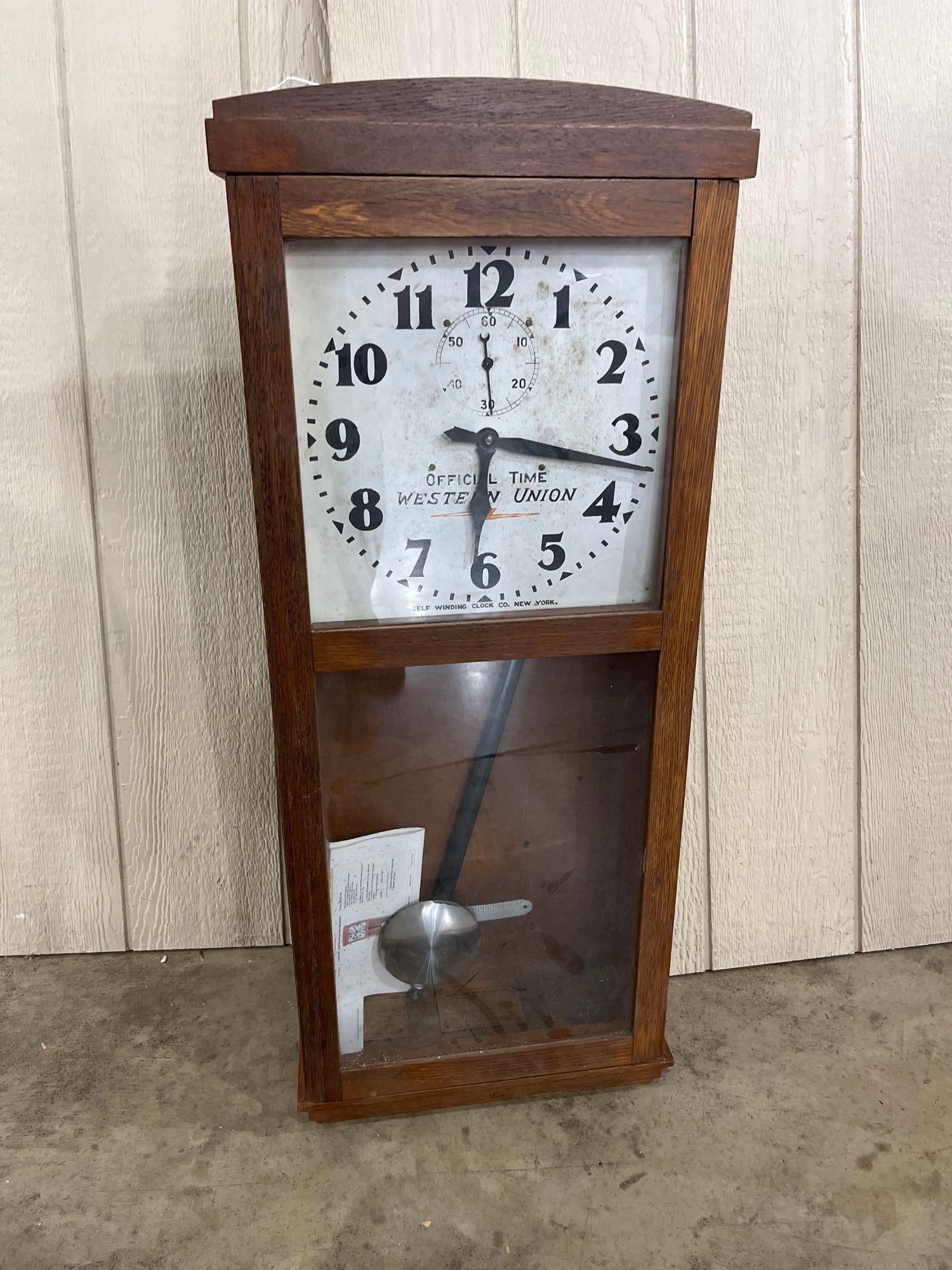 Western Union Oak Wall Regulator Clock (1 of 6)