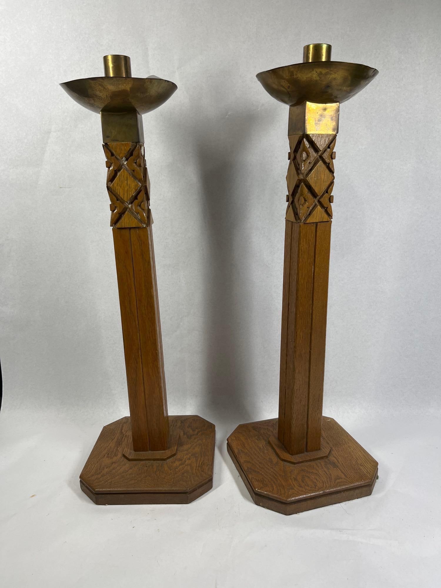 Pair Arts & Crafts Altar Candlesticks (1 of 4)