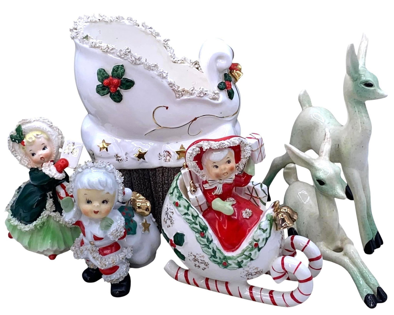6 Mid Century Napco, Japan, Christmas Figurines, Sleigh, Deer, Holiday Decorations (1 of 20)