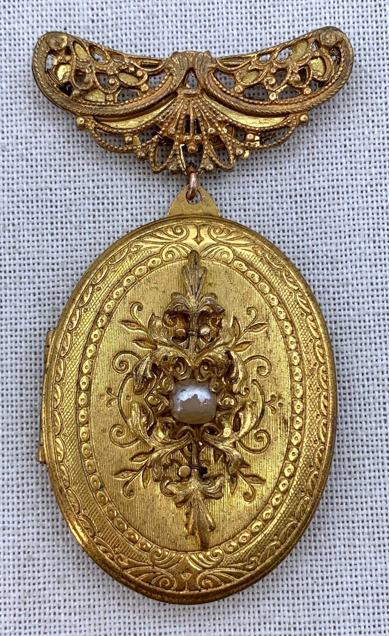 Oversize Vintage MIRIAM HASKELL Designed Victorian Style Locket Brooch (1 of 7)