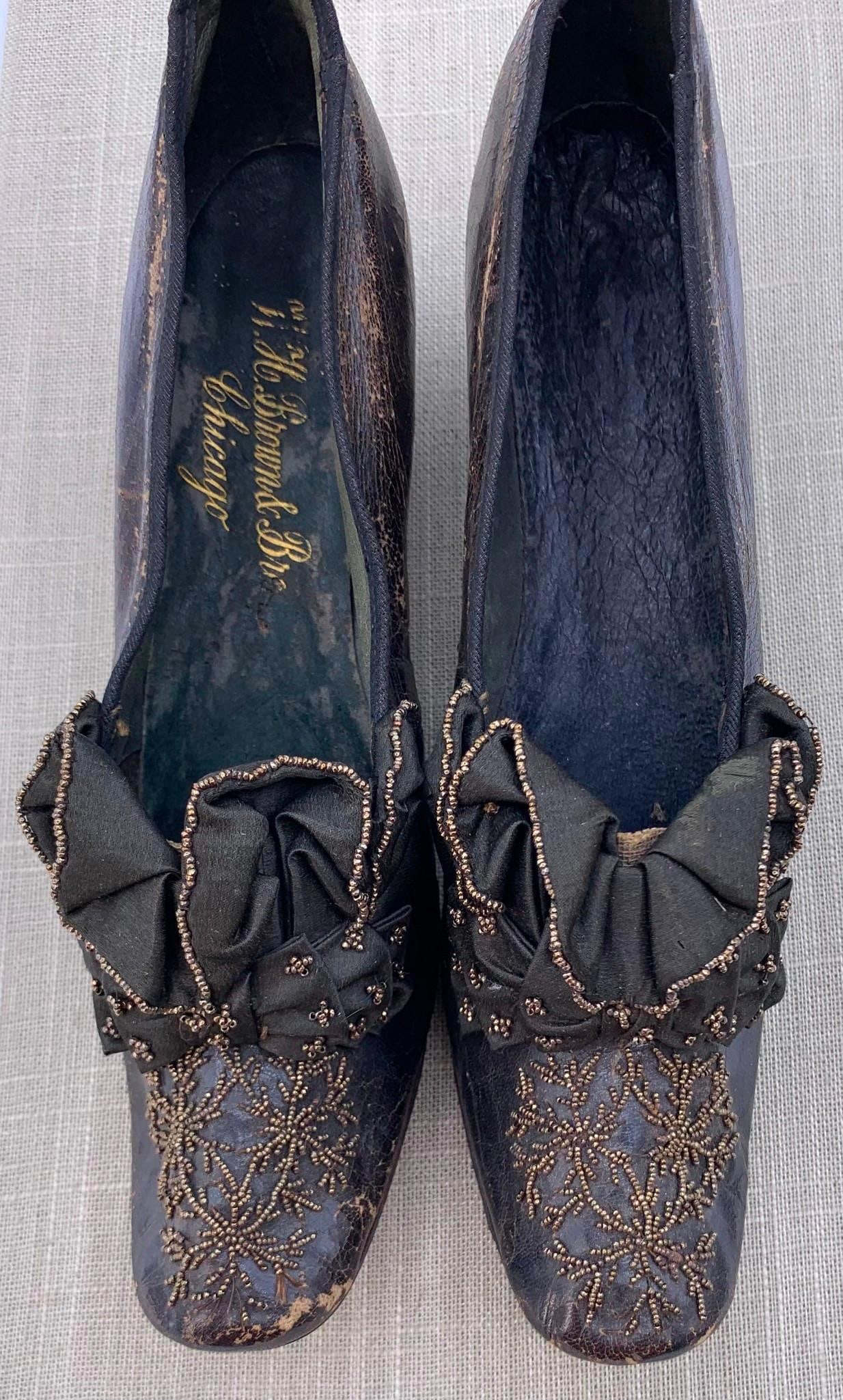 Opulent Pair of Antique Edwardian W. H. Brown & Bros. Chicago Kid Leather Glass Bead Evening Shoes (1 of 8)