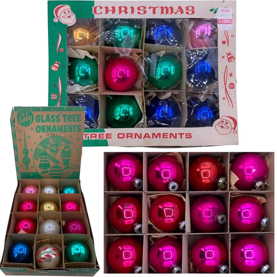 36 Vibrant Mid Century Poland, Shiny Brite, Coby USA Mercury Glass Christmas Tree Ornaments (1 of 17)