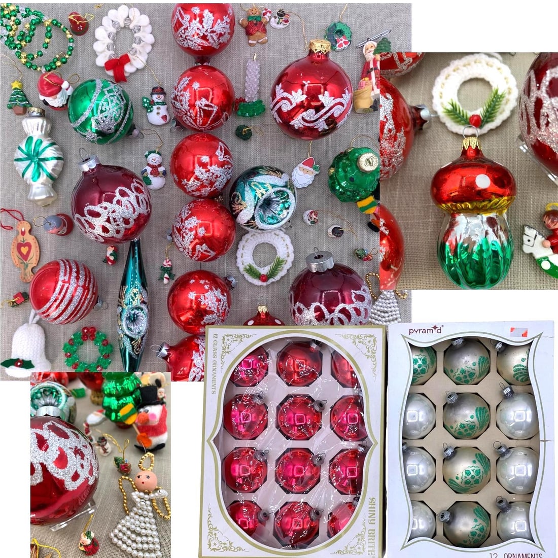 71 Vintage Ruby Red and Green Christmas Tree Decorations (1 of 16)