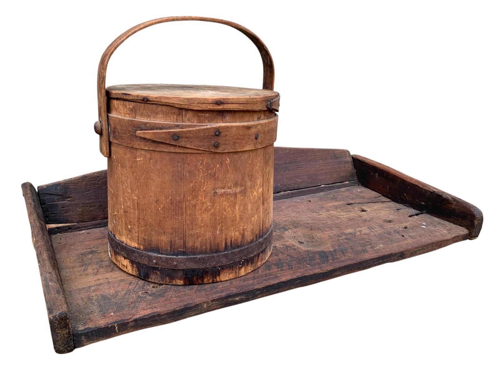 19th Century Square Nail Buckboard Wagon Seat & Antique Primitive Dry Goods Storage Firkin Bucket (1 of 18)
