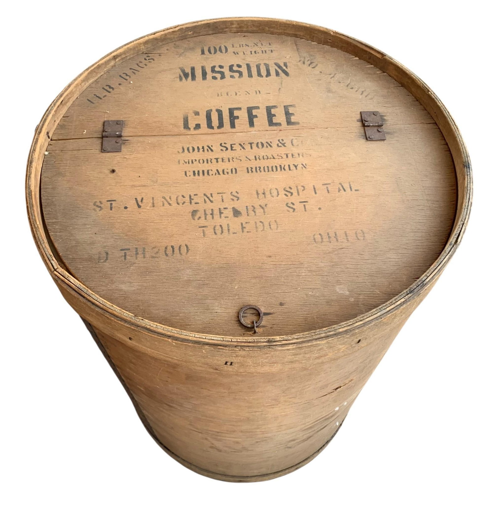 Large Antique John Sexton & Co Coffee Importer & Roasters Wooden Mission Blend Coffee Barrel (1 of 7)
