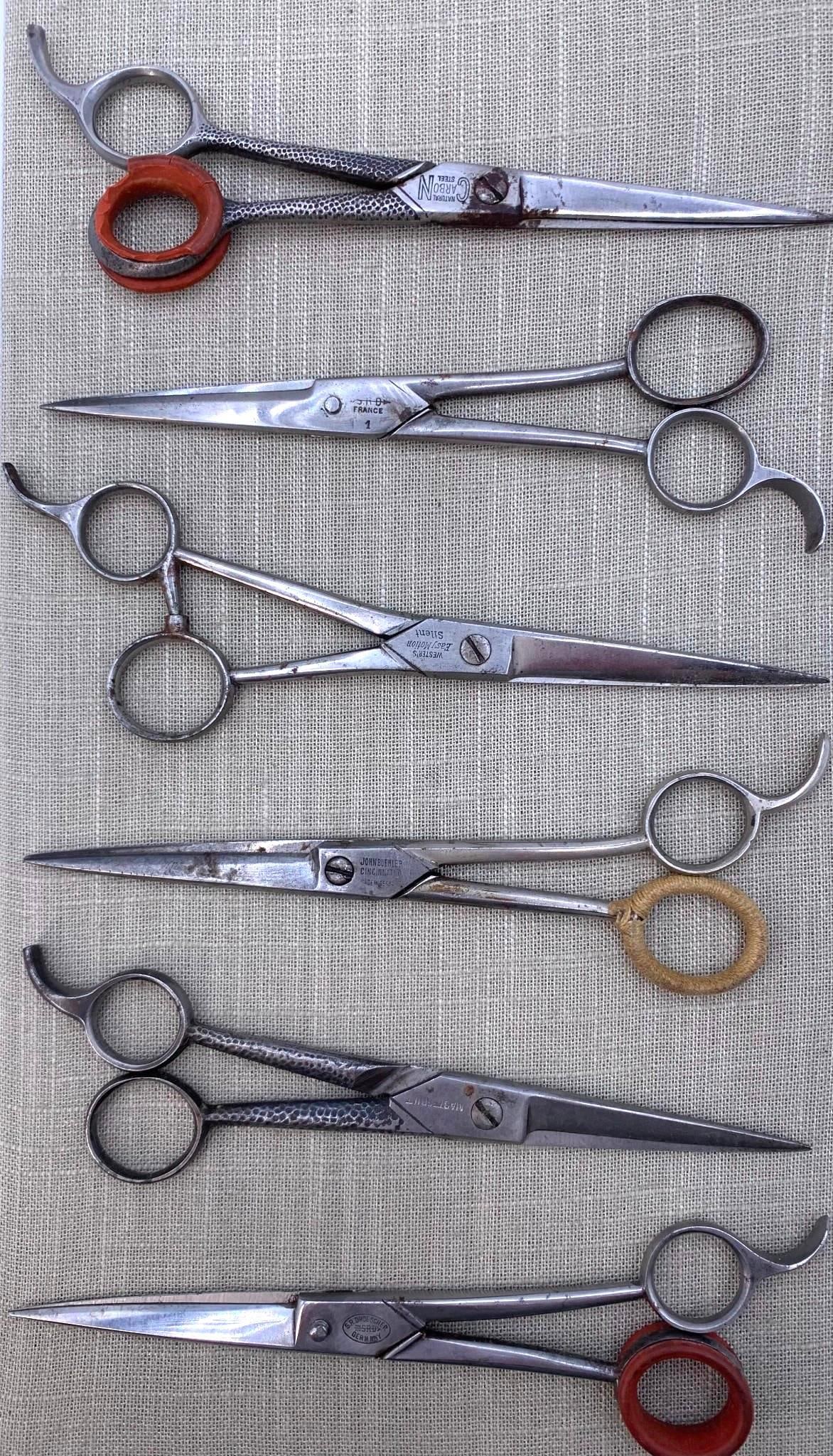 6 Antique to Vintage France, Germany, USA Made Barber Scissors (1 of 8)
