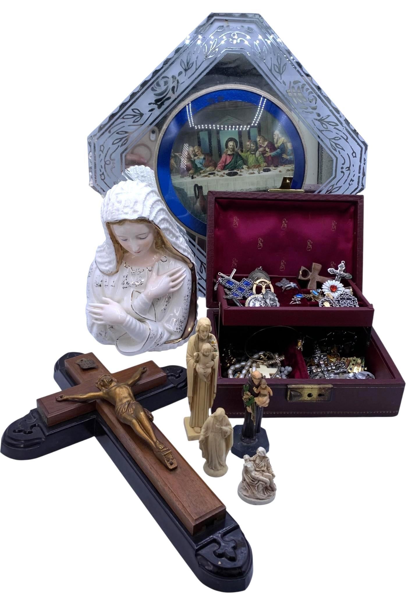 Large Catholic Spirituality Collection: Icons, Last Rites Death Crucifix, Sterling Saints Charms (1 of 19)