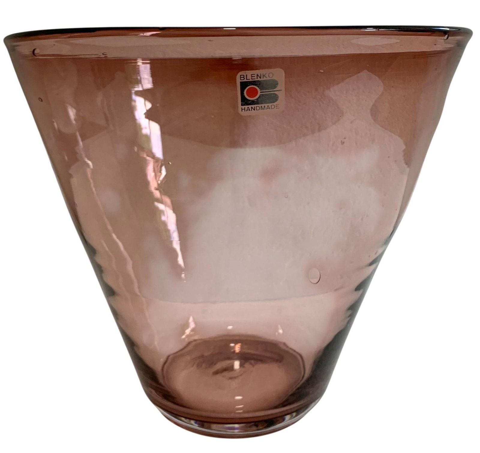 Stunning Large Size Handmade Blenko Raspberry Art Glass Tapered Cone Vintage Artisan Bowl (1 of 6)