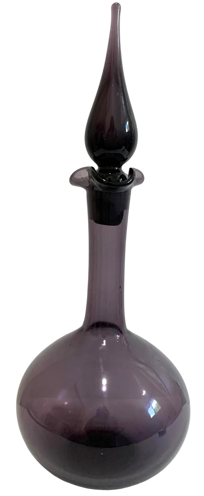 Luxe Mid Century Blenko Amethyst Flame Stopper Art Glass Decanter (1 of 10)