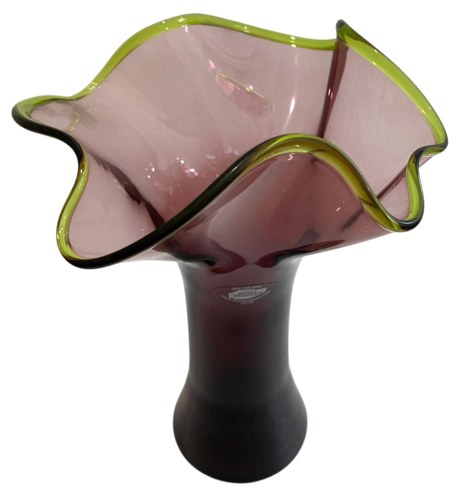 Large Vintage Blenko Amethyst & Lime Art Glass Handkerchief Vase (1 of 10)