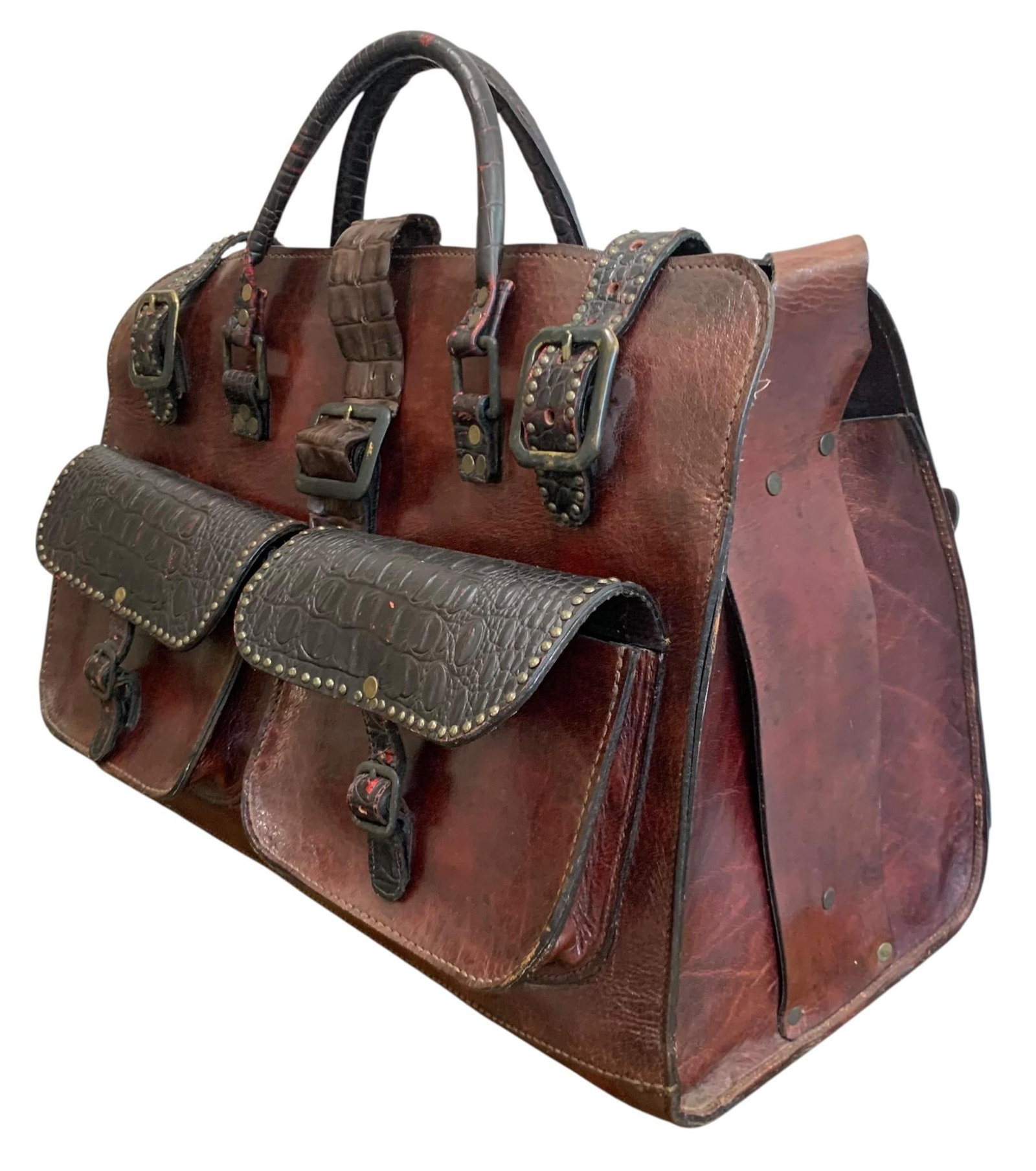 Large Artisan Made Crocodile Hide Trimmed Leather Messenger Travel Bag (1 of 11)