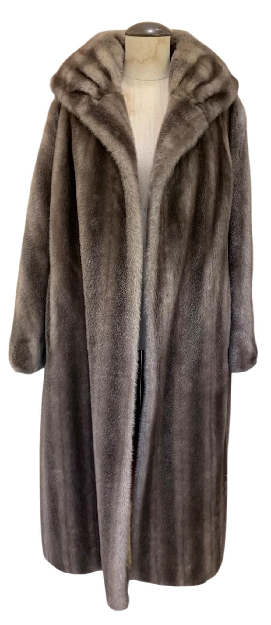 Luxurious Princeton's Mid Century Temptation Full Length Striped Smoke Gray Faux Fur Evening Coat (1 of 15)