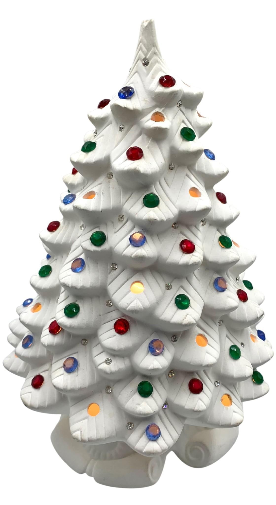 1967 Large 15 inch Tall Jeweled White Bisque Ceramic Christmas Tree Holiday Light Up Decoration (1 of 14)