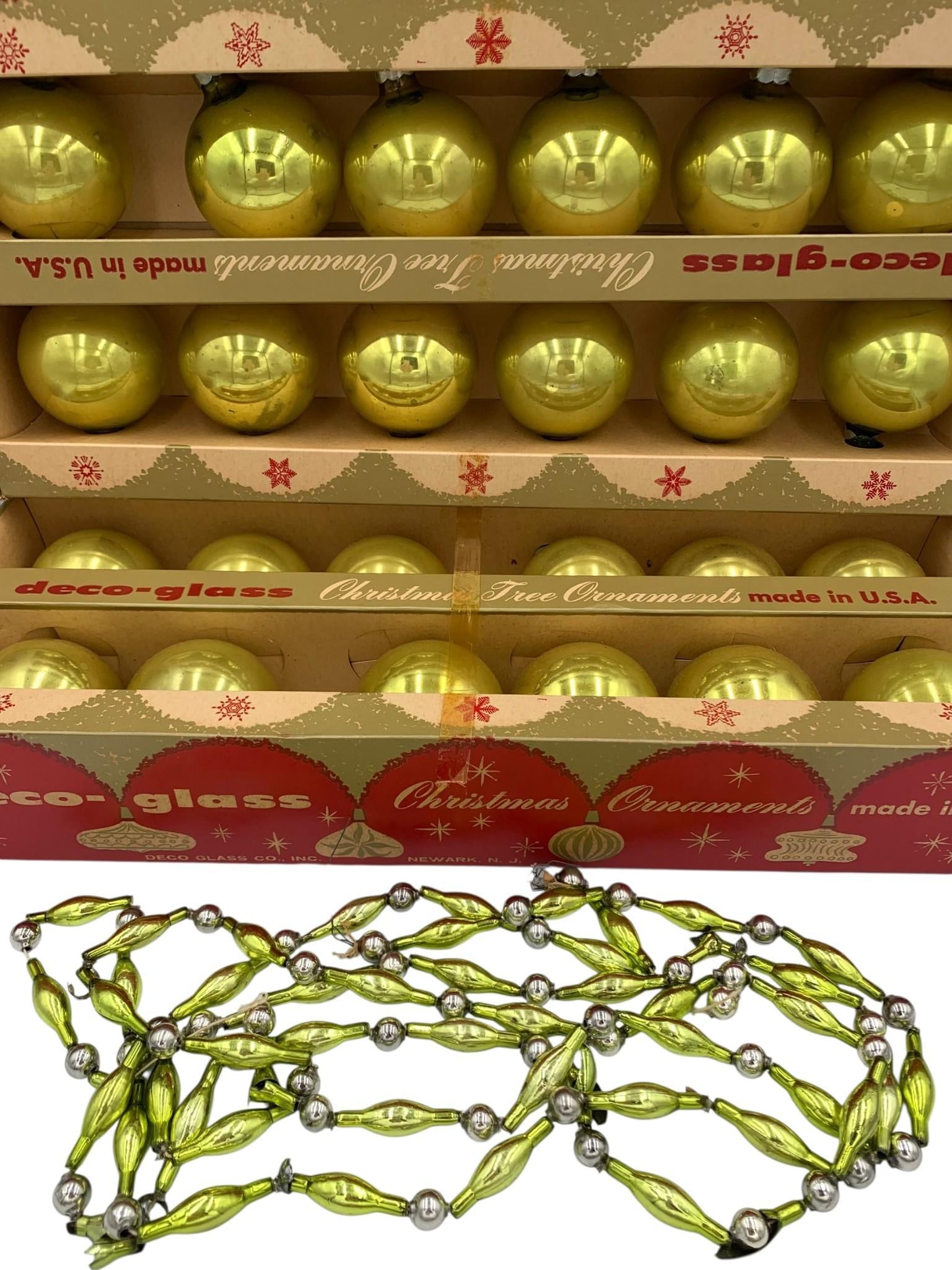 Electric Green Mid Century Deco-Glass Christmas Ornaments & Mercury Glass Garland (1 of 7)