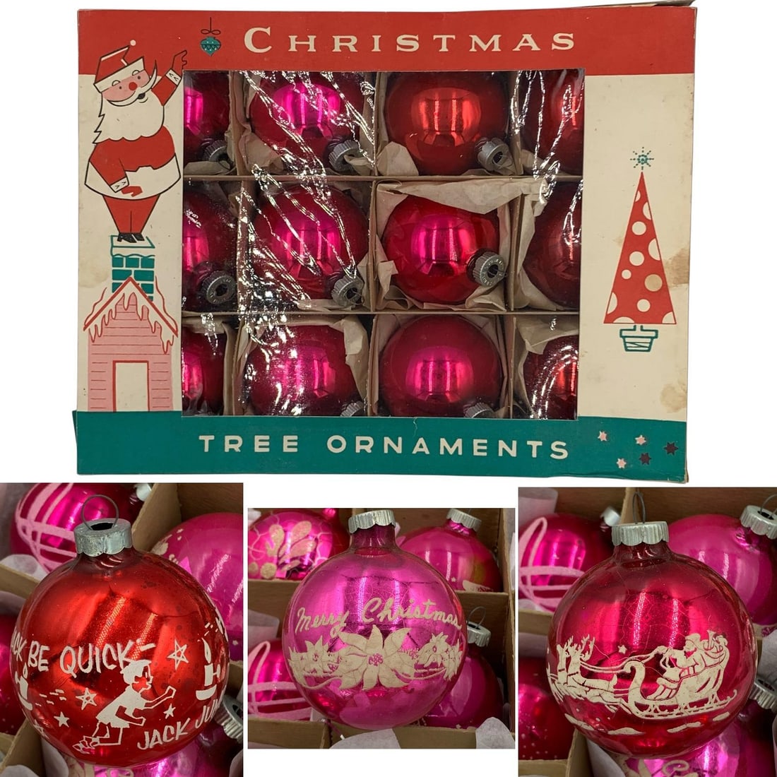24 Mid Century Magenta & Ruby Glass Christmas Tree Ornaments (1 of 11)
